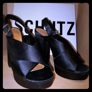 Schutz satin black heels